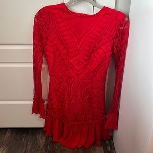 Red Hello Molly Lace Long Sleeve Dress